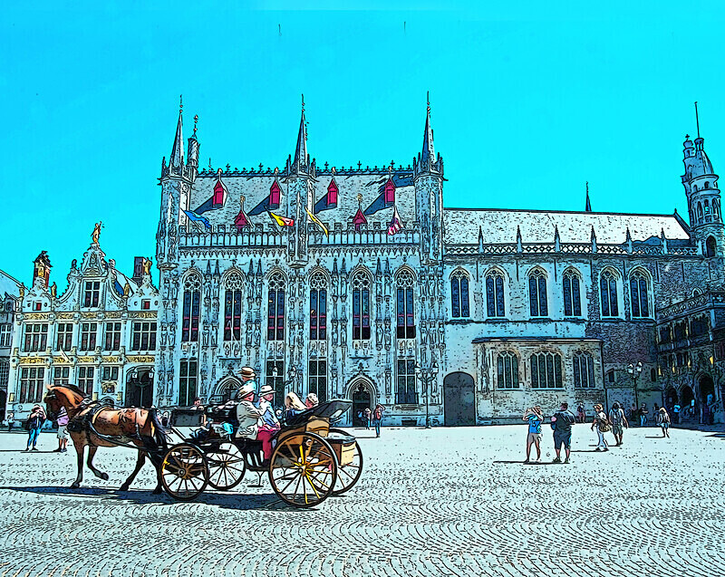 Photographic print Castle (Burg) Square Scene, Bruges