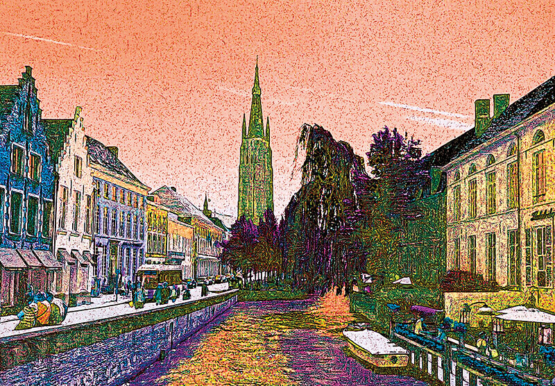 Photographic print, Dijver Canal Scene, Bruges