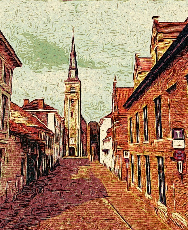 Photographic print, Sint Annakerk Church Scene, Bruges