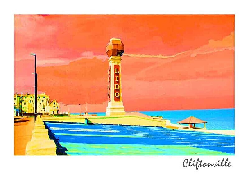 THPC20-RED-SKY-Summer-Lido-Cliftonville-postcard - BARGAIN BASEMENT POSTCARDS