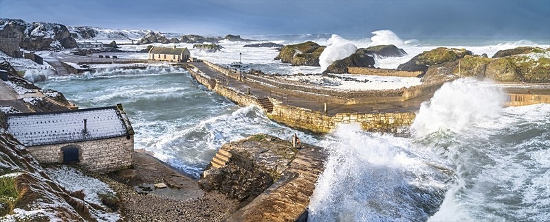 2022-025CP Winter Storm Ballintoy Harbour Co Antrim - Canvas