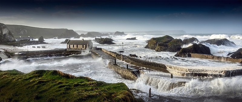 18x48 2014-108cp Storm at Ballintoy Harbour - Canvas
