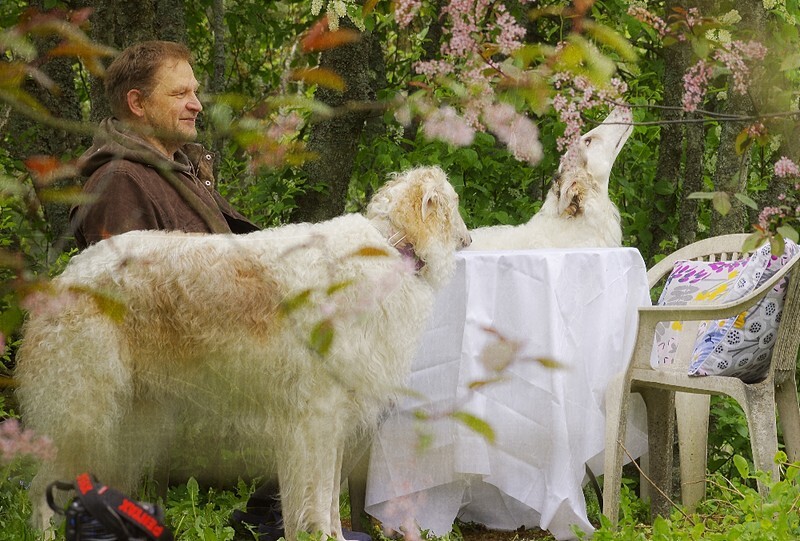 Mila and Penny with John in May21 - Happy at Home