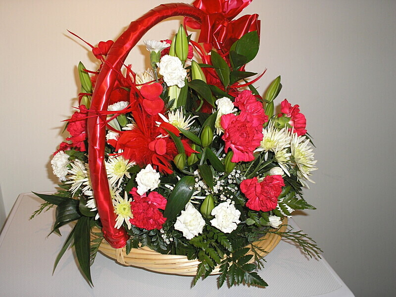 32 - Medium red basket - Funeral and Remembrance Flowers