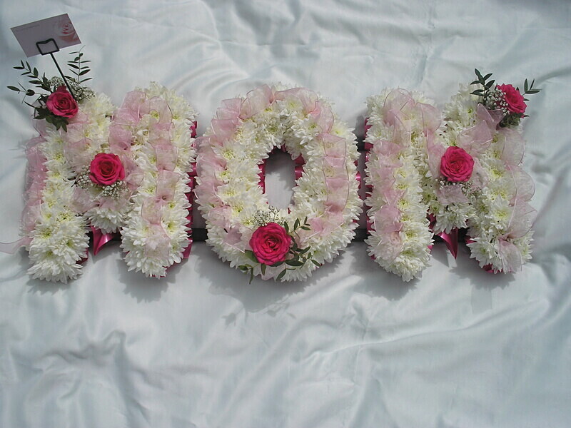 13 - Letters - Mum with ribbon and diamante - Funeral and Remembrance Flowers