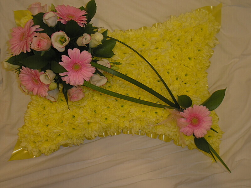 4 - Yellow pillow with posy - Funeral and Remembrance Flowers
