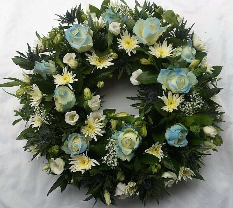 7 - Round wreath - Blue - Funeral and Remembrance Flowers