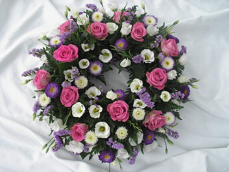 17 - Medium wreath - pink / purple - Funeral and Remembrance Flowers