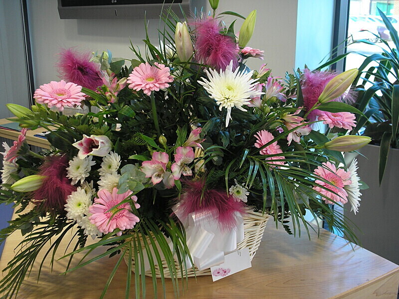 25 - Extra large flower mix and feather basket - Funeral and Remembrance Flowers