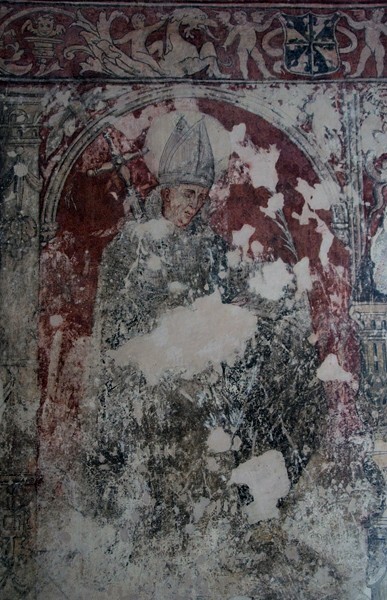 W arcade pier mural - San Juan Bautista, lower cloister walk, S & W arcades, pier murals