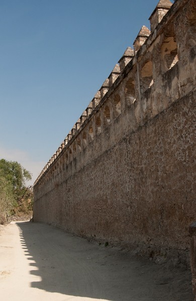 Atrial wall - San Juan Bautista, façade, portería, porciúcula door, cistern & atrial gate