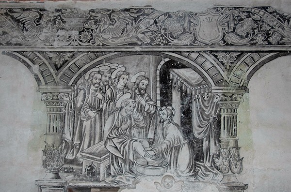 S wall mural, Christ washing the feet of the Apostles - San Miguel Arcángel, sala de profundis murals
