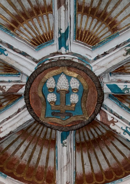 Rib vault boss, Franciscan five wounds - Tecamachalco, Puebla, La Asunción de Nuestra Señora, sotocoro