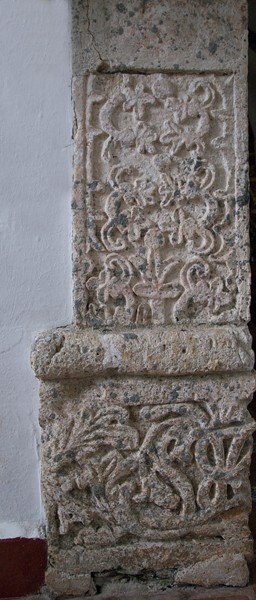 Santa Ana, façade, main portal, left pilaster relief - Tianguistengo, Hidalgo