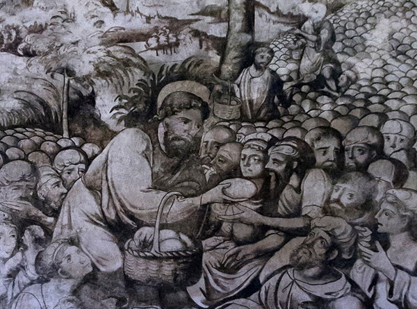 Santo Domingo, refectory mural, Miracle of Loaves and Fishes, detail - Oaxtepec, Morelos