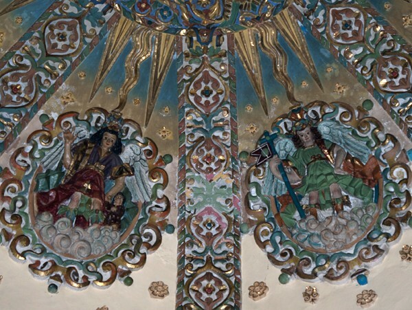 Santa Inés, cupola reliefs, Archangels - Santa Inés, Tlaxcala