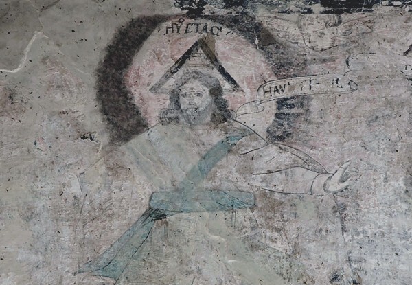 Porteria, S wall mural fragment detail, Christ - Santa María Magdalena, church & portería