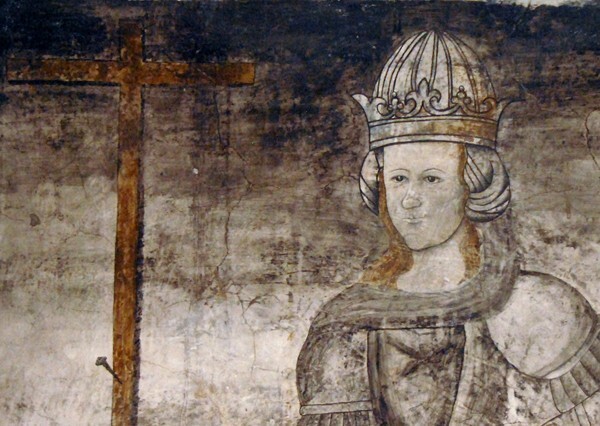 Upper cloister mural, St. Isabel of Hungary, detail - San José