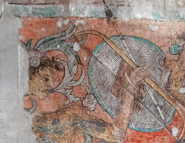 Ixmiquilpan, Hidalgo, San Miguel Arcángel, nave mural, South wall war - Battle scene
