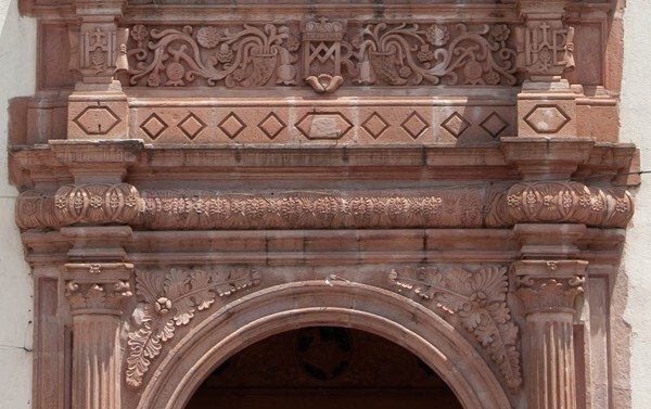 San Juan Bautista, façade portal entablature - Maravatío, Michoacán
