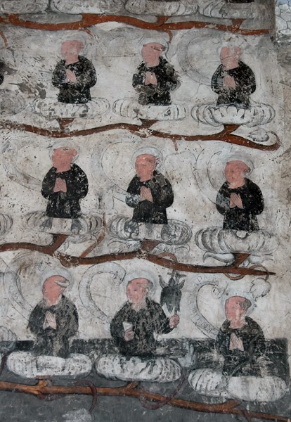 N wall, Augustinian lineage, detail - San Miguel Arcángel, cloister with murals