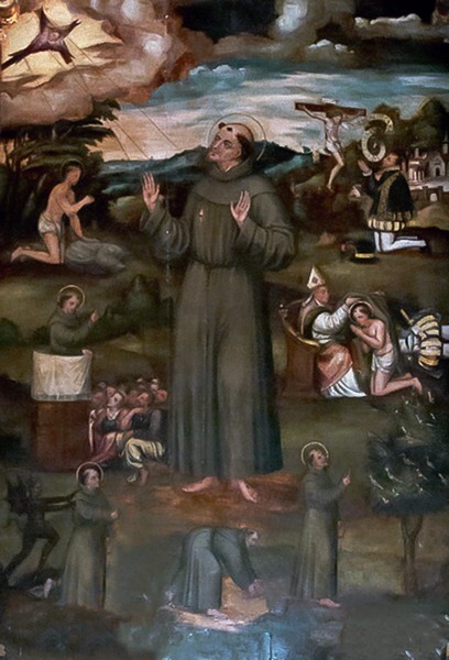 South nave wall San Francisco retablo, closeup - Señor Santiago