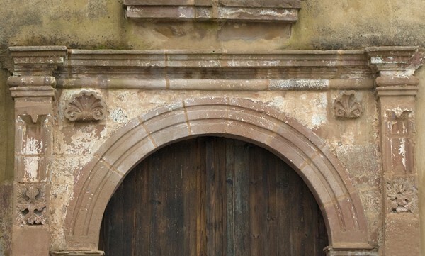 El Hospitalito, façade portal closeup - Pátzcuaro, Michoacán