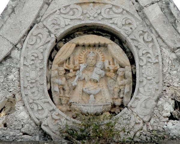 Façade, roof crest medallion, Virgin Immacule - Capilla Abierta (called La Purísima Concepción)