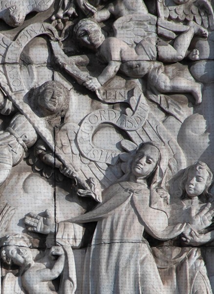 Façade, right portal relief, Ecstasy of St. Theresa, detail - Catedral de la Inmaculada Concepción