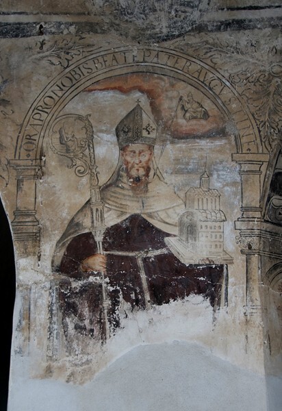 Lower cloister walk, pillar mural - San Guillermo