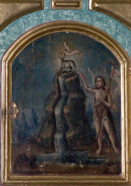 Nave St. Francis altar tabernacle, Christ Triumphant - Mission San José