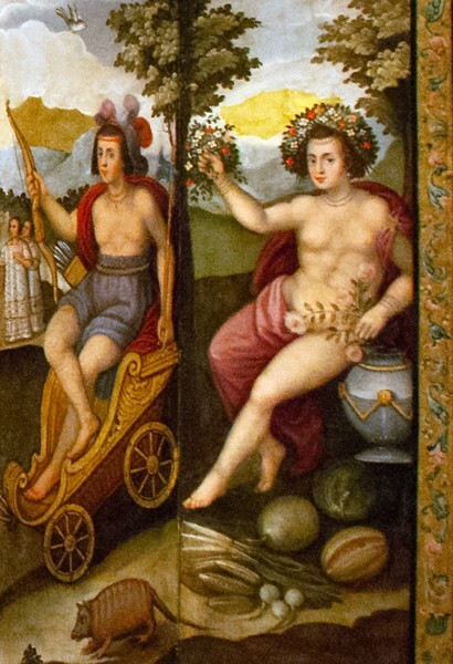 Asia (left); Flora (right) - Biombo (folding screen) with the Four Continents