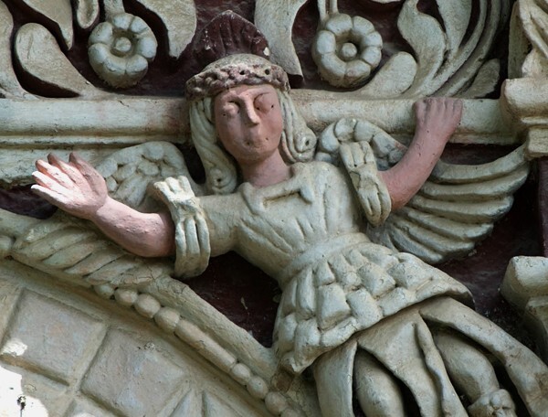 Santiago Tetlapayac, Hidalgo, hacienda chapel façade, right spandrel - Hidalgo