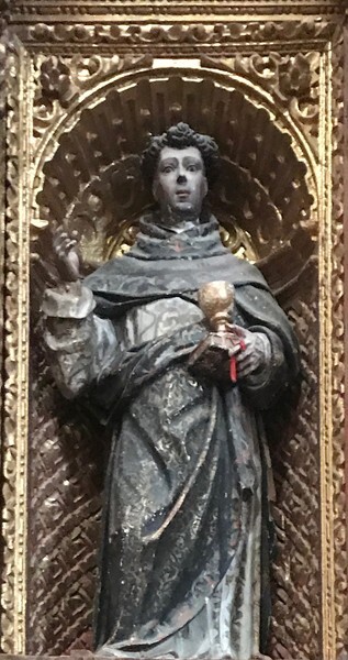 San Juan Bautista, Nuestra Señora del Rosario altar, lower tier detail - Coixtlahuaca, Oaxaca