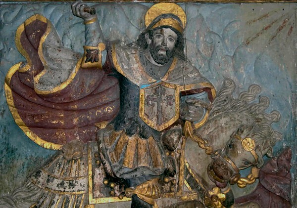 Santiago, high altar, extant central panel, St. James the Moor Slayer - Tilantongo, Oaxaca