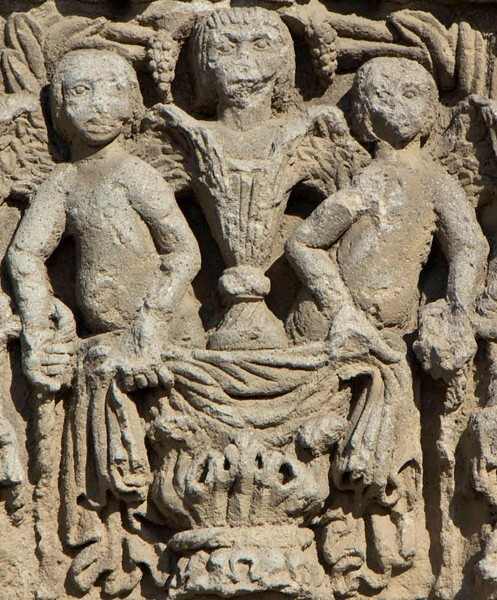 Chancel arch, left pilaster detail - San Luis Obispo, capilla abierta