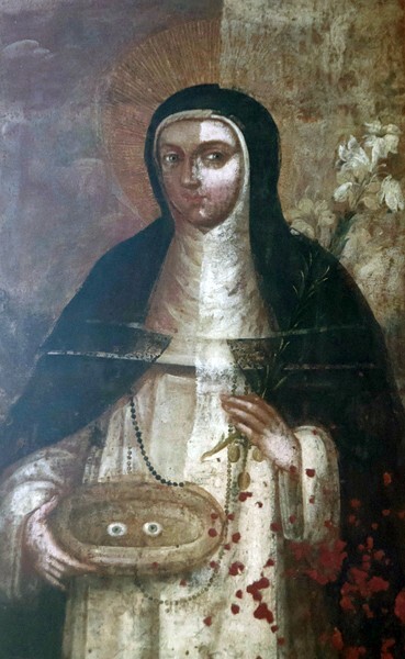 Lower cloister walk, West pillar mural, St. Lucy - Cloister