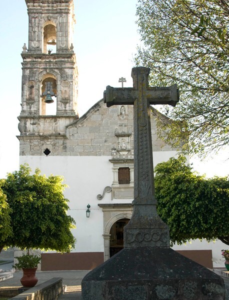 San Pedro Apóstol, façade & atrial cross - San Pedro Bocaneo, Michoacán
