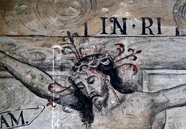 San Gabriel, lower cloister walk mural, detail - San Gabriel, cloister with murals