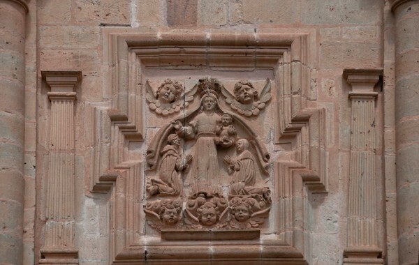 Façade, second tier, central relief - Façade & Capilla Abierta