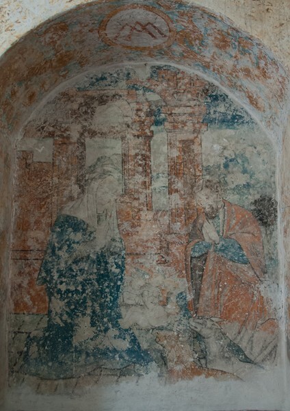 Lower walk testera mural, Nativity - Cloister murals