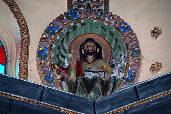 Santa Inés, cupola drum relief, St. Luke Evangelist - Santa Inés, Tlaxcala