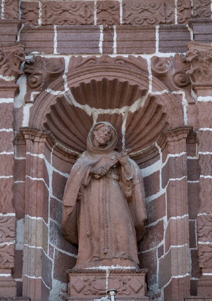 Santiago Apóstol, N portal sculpture, St. Francis - Tuxpan, Michoacán