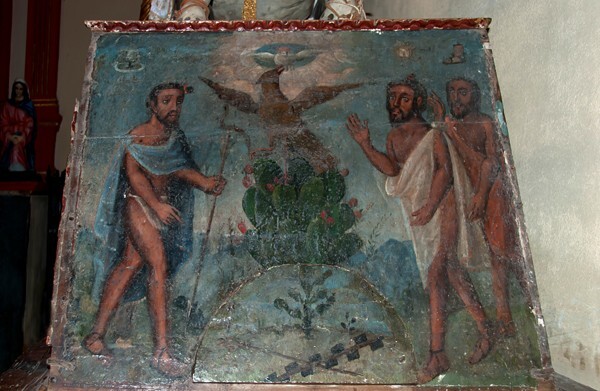 Santa María, nave sculpture, St. James the Moor Slayer, horse base - Chiconautla, México