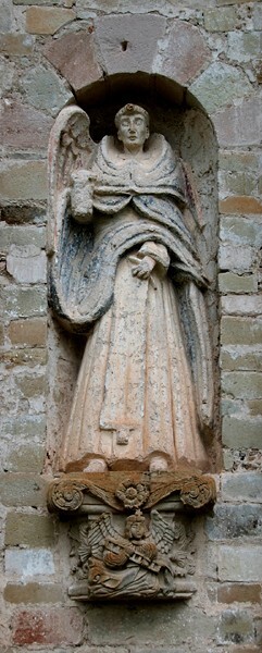 SS Pedro & Pablo, façade, lower story outer left sculpture niche - San Pedro y San Pablo