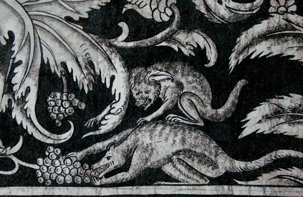 El Divino Señor, lower cloister walk mural, opossum - El Divino Señor, lower cloister ambulatory murals