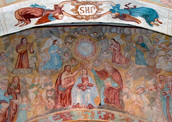 Sanctuary arch mural, Coronation of the Virgin - Cholul, Yucatán