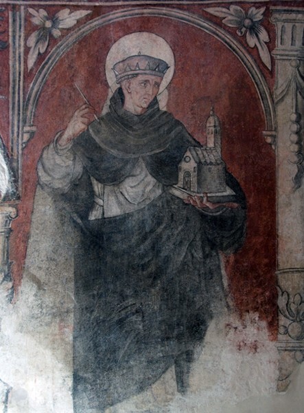 W arcade pier mural - San Juan Bautista, lower cloister walk, S & W arcades, pier murals