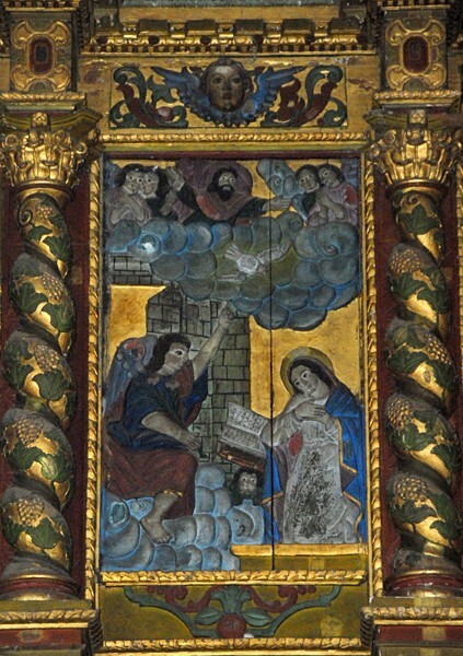 San Francisco, high altar, middle left panel, Annunciation - Oxkutcab, Yucatán