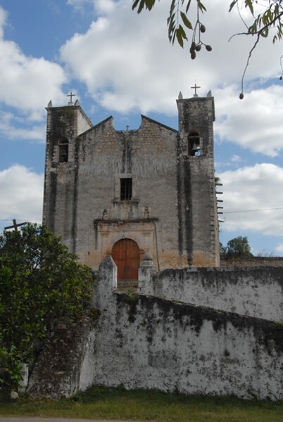 San Juan Bautista, façade & stair wall - Tixcacaltutyub, Yucatán